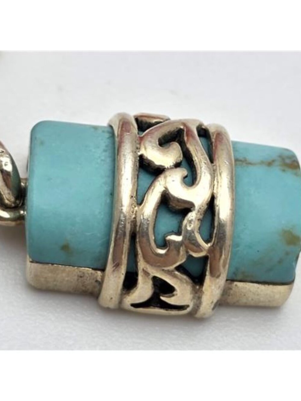 925 Sterling Silver Turquiose Pendant Necklace 24 in Ball Bead Chain Italy - Picture 3 of 10